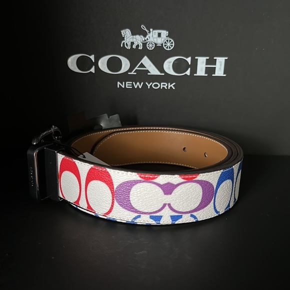 NWT Coach Roller Buckle Cut To Size Reversible Belt Rainbow Signature Canvas - Picture 5 of 7